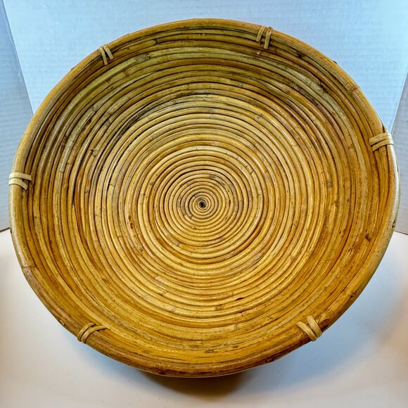 Vintage MCM Gabrielle Crespi Style Pencil Reed Rattan Bamboo Bowl Round 14" diam - Picture 2 of 5